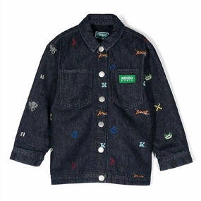 Kenzo Kids Logo-Patch Long Sleeve Denim Jacket winter jackets for boys, lightweight puffer boys