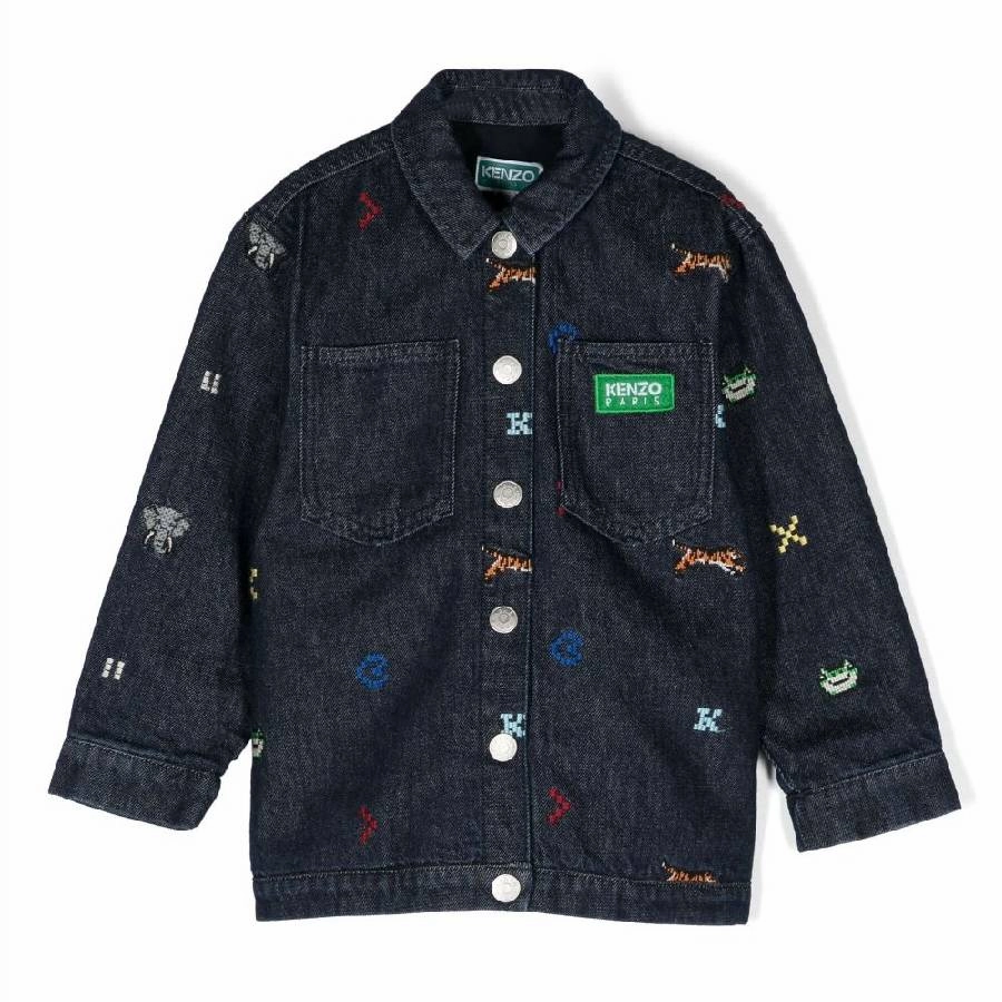 Kenzo Kids Logo-Patch Long Sleeve Denim Jacket winter jackets for boys, lightweight puffer boys