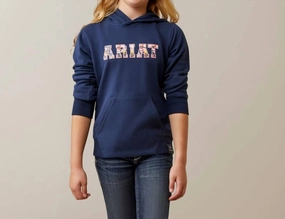 Kid's 3D Logo 2.0 Hoodie In Navy/red ruffle tops girls, long sleeve tees girls