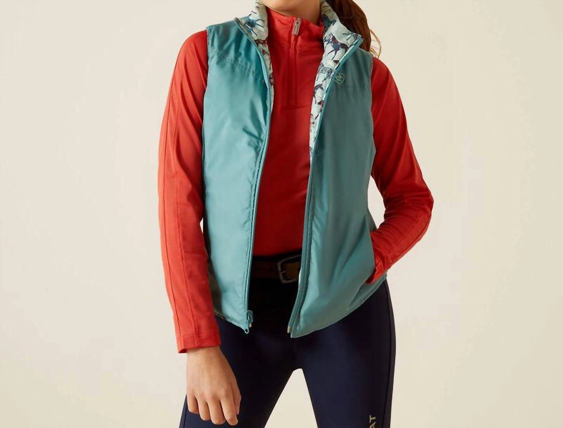 Kid's Bella Reversible Insulated Vest In Brittany Blue/ponys Boys Waterproof Parka