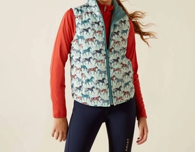 Kid's Bella Reversible Insulated Vest In Brittany Blue/ponys winter jackets for boys, lightweight puffer boys