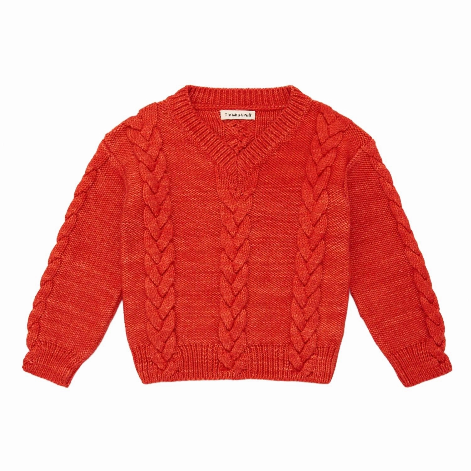 Kid's Braided Sweater In Red Flame ruffle tops girls, long sleeve tees girls