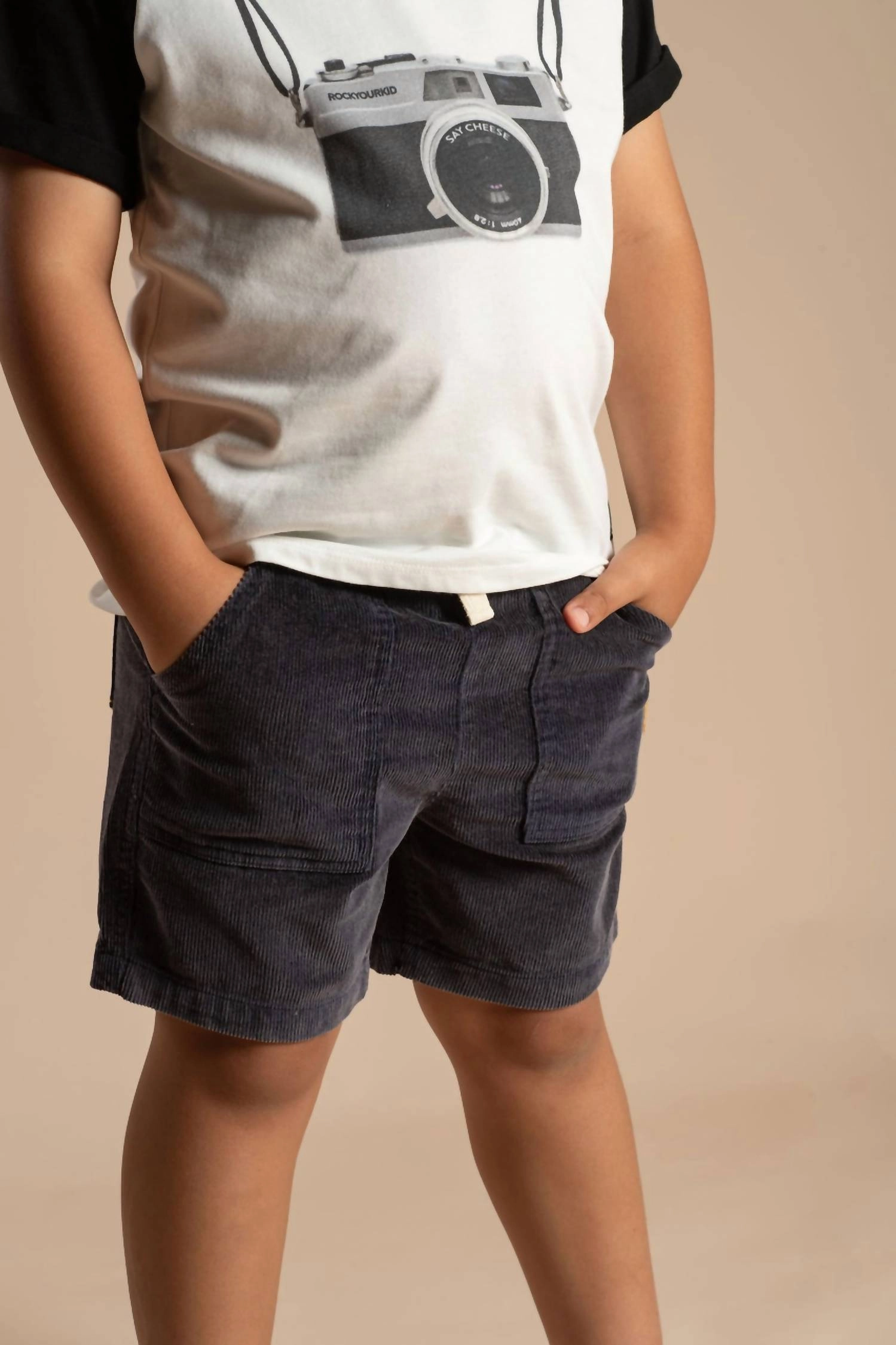 Kid's Cord Short In Washed Navy Boys Drawstring Athletic Shorts