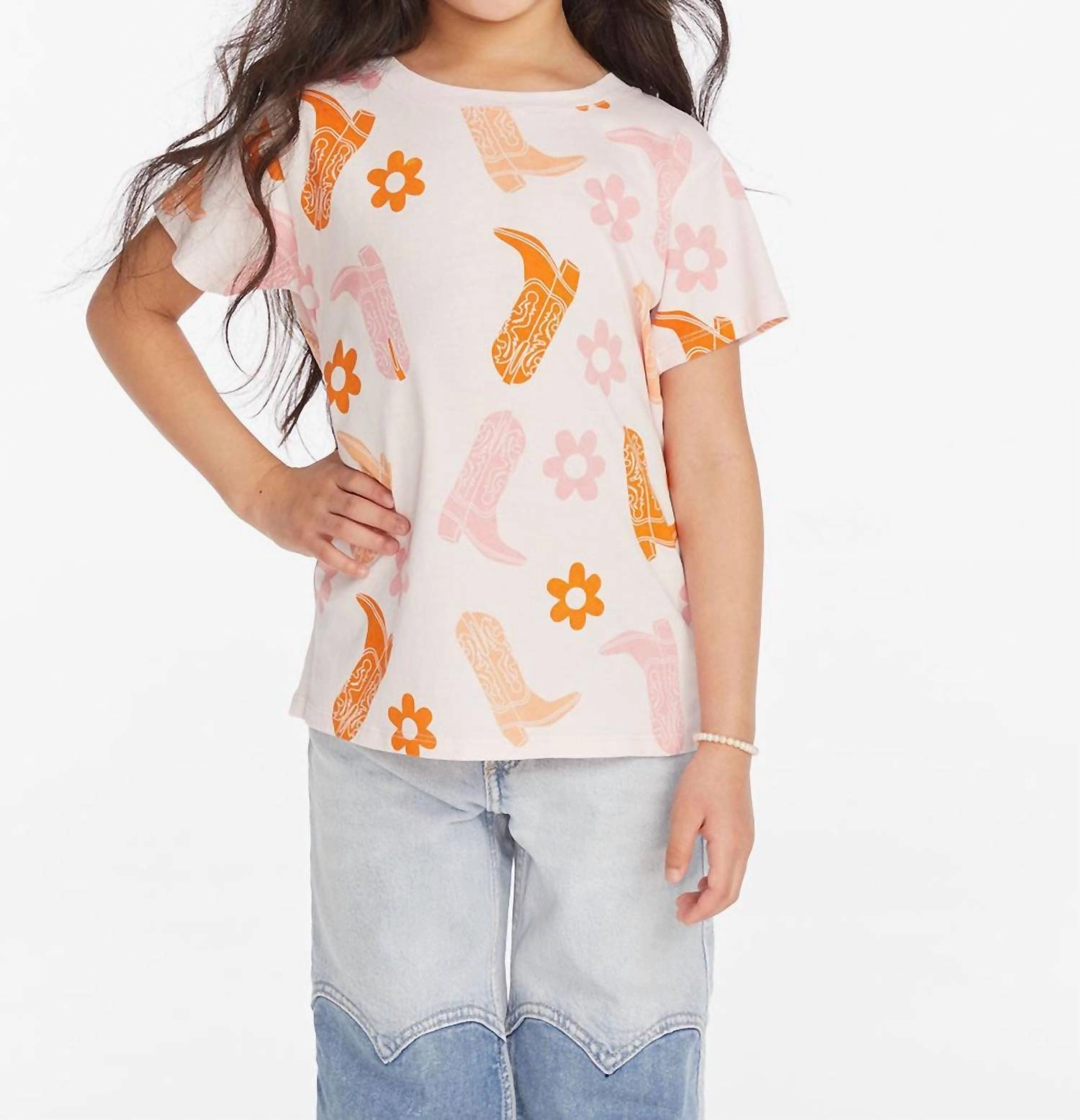 Kid's Cowboy Shirt In Orange/pink Girls Tunic Top