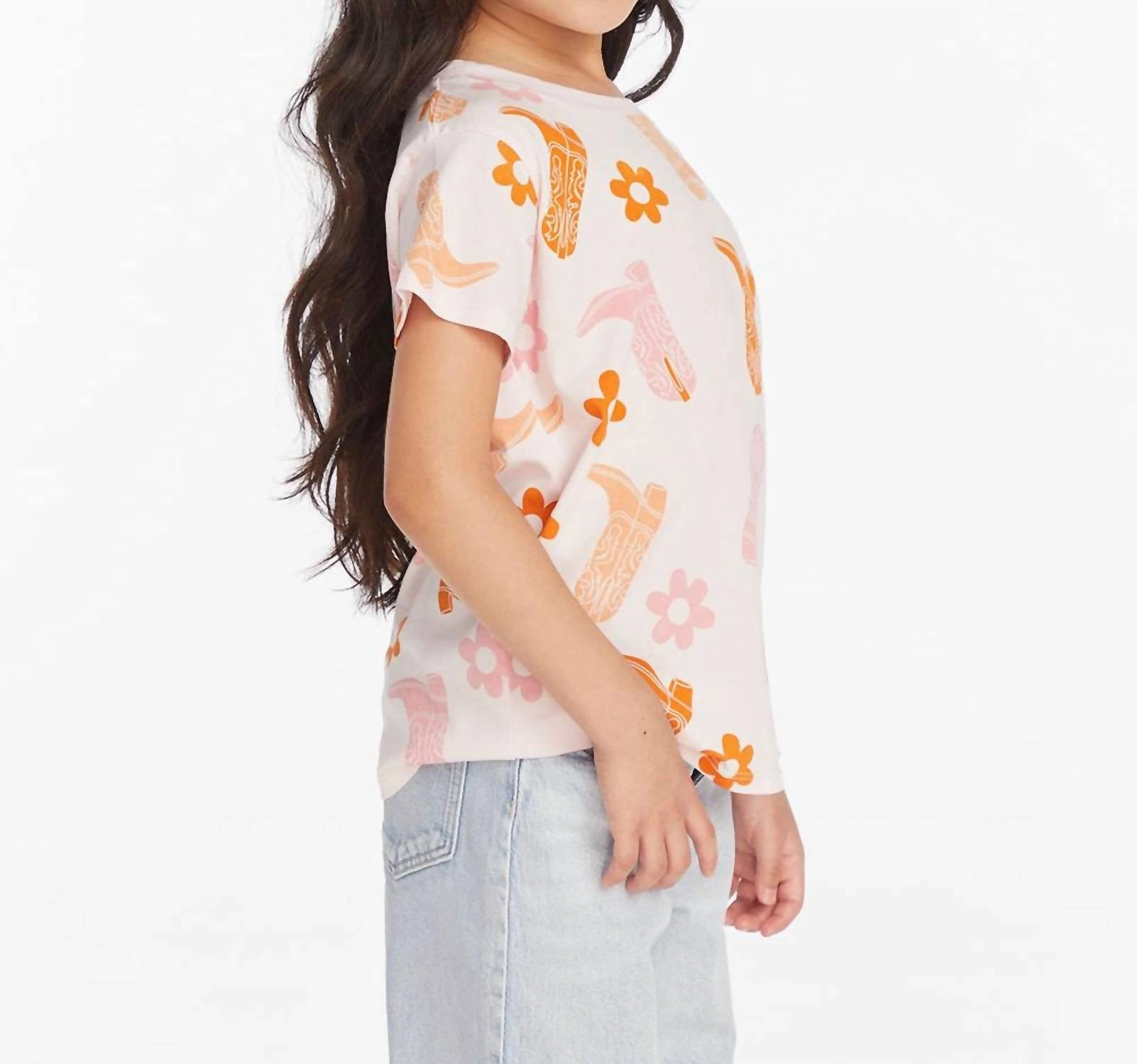 Kid's Cowboy Shirt In Orange/pink Girls Tunic Top