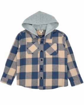 Kid's Flannel Hoodie In Navy graphic tees for boys, polo shirts boys