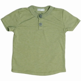 Kid's Henley Top And Shorts In Sage graphic tees for boys, polo shirts boys