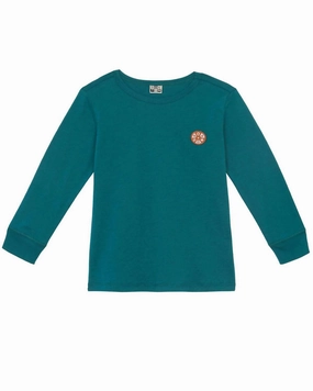 Kid's Long Sleeve Organic Cotton T-Shirt In River Green graphic tees for boys, polo shirts boys