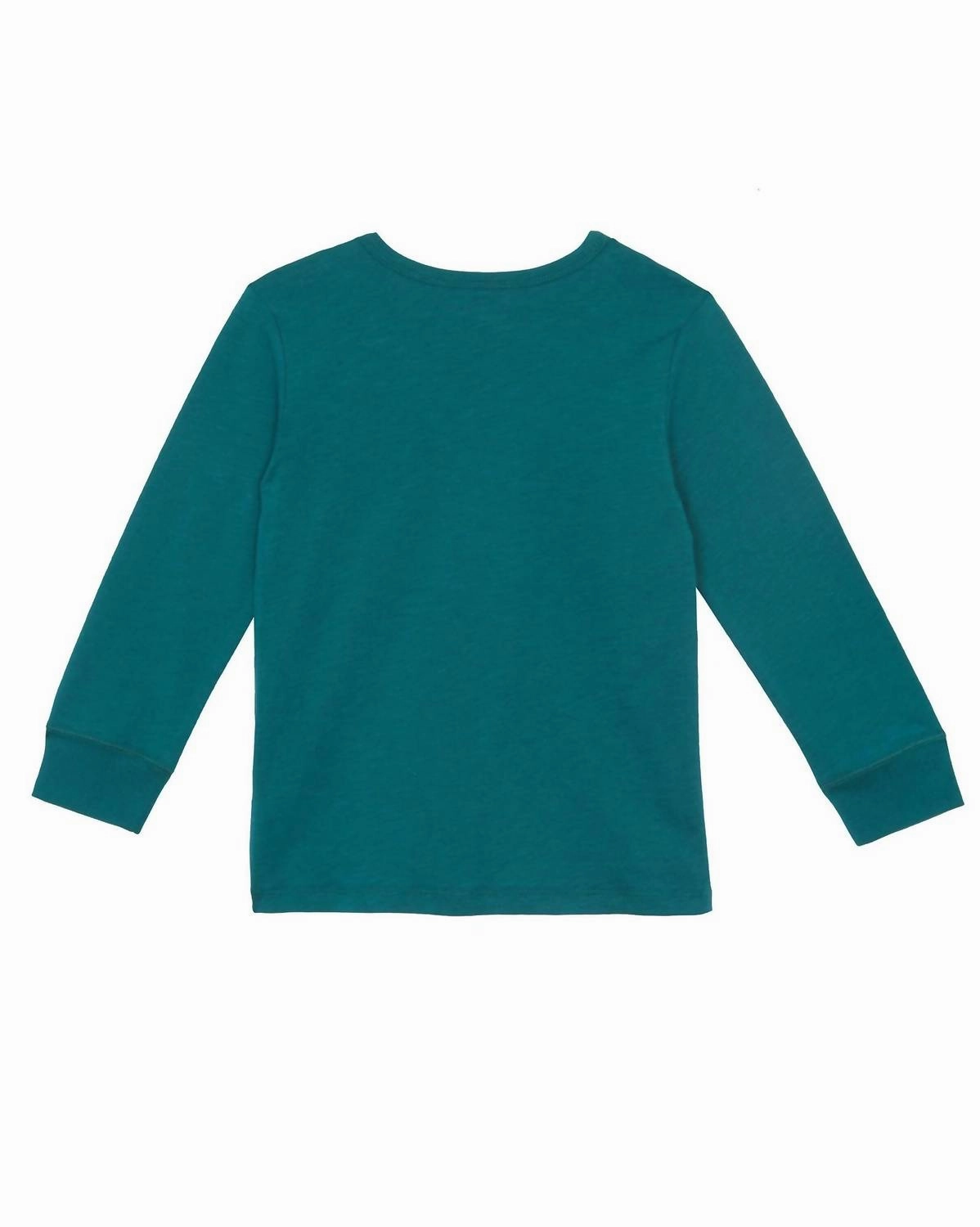 Kid's Long Sleeve Organic Cotton T-Shirt In River Green Boys Henley T Shirt