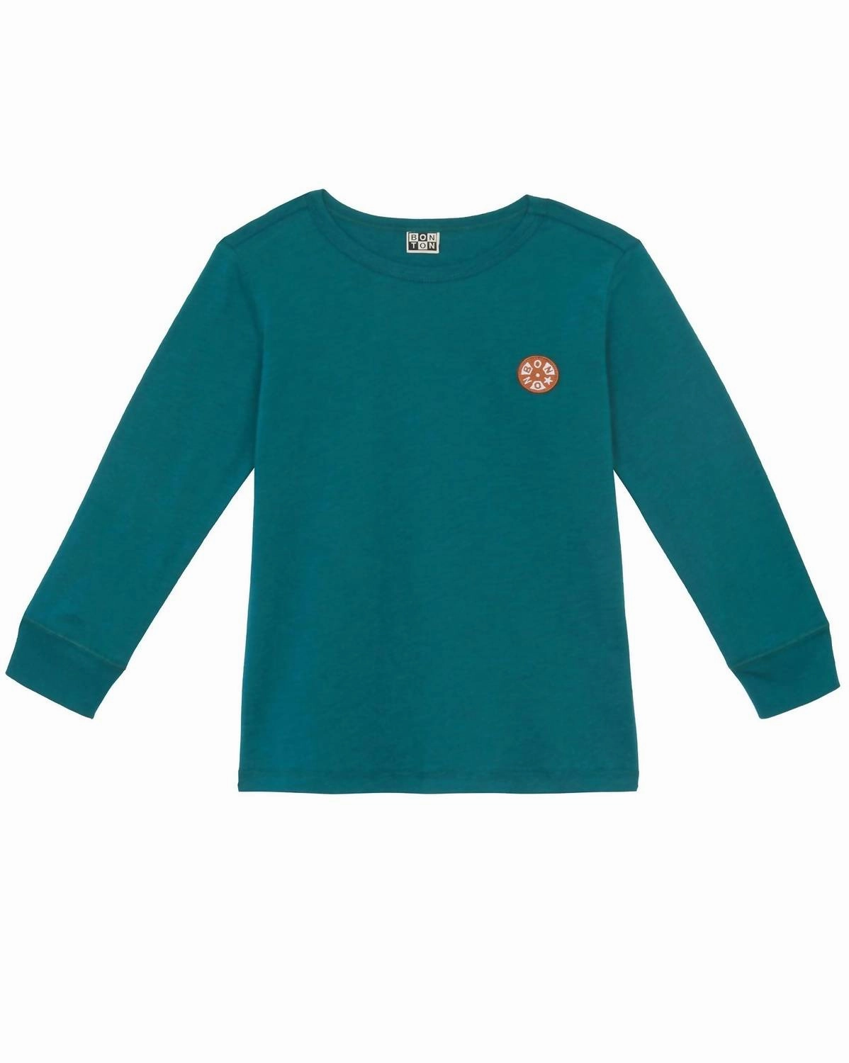 Kid's Long Sleeve Organic Cotton T-Shirt In River Green graphic tees for boys, polo shirts boys