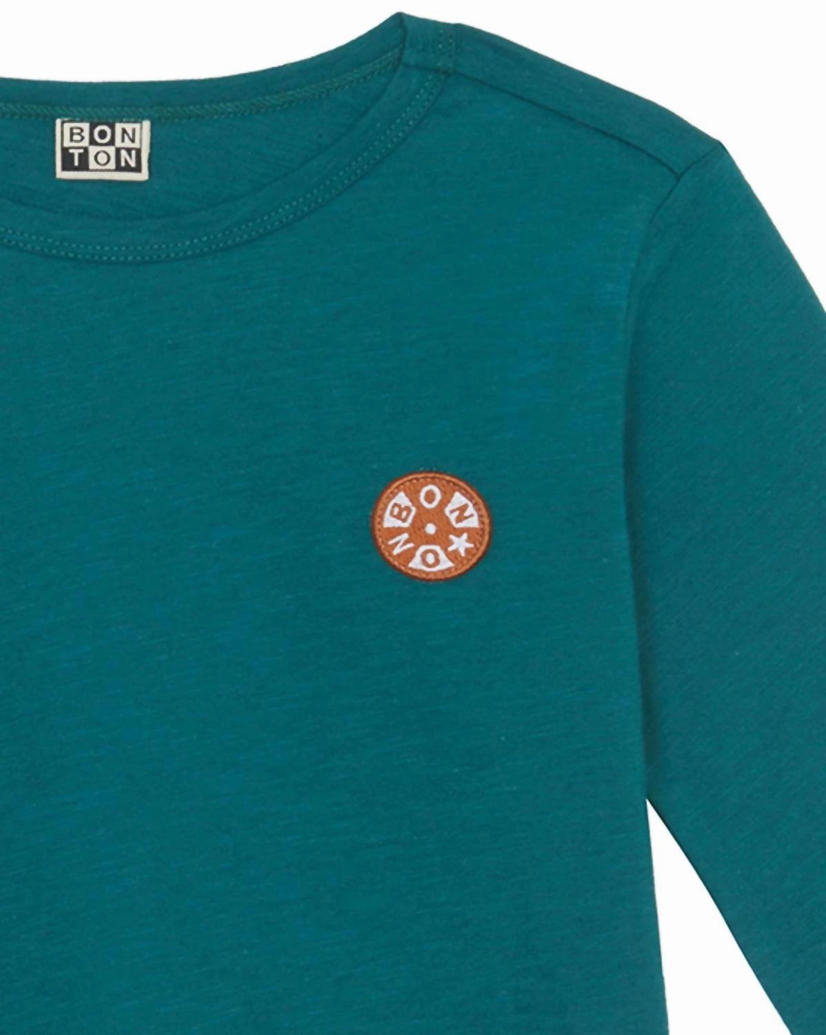Kid's Long Sleeve Organic Cotton T-Shirt In River Green Boys Henley T Shirt