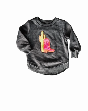 Kid's Neon Boot Scoot Pullover In Charcoal ruffle tops girls, long sleeve tees girls