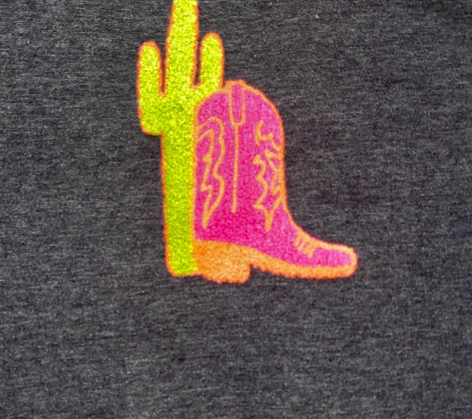 Kid's Neon Boot Scoot Pullover In Charcoal Girls Tunic Top