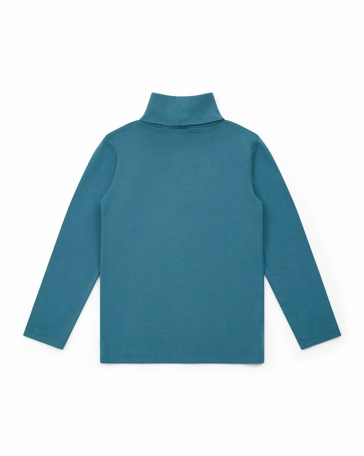 Kid's Organic Cotton Ribbed Turtle Neck Sweatshirt In Bleu Curieux ruffle tops girls, long sleeve tees girls