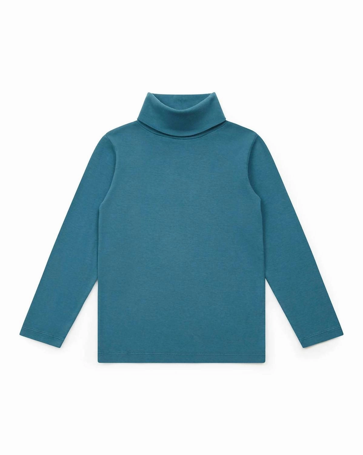 Kid's Organic Cotton Ribbed Turtle Neck Sweatshirt In Bleu Curieux Girls Tunic Top