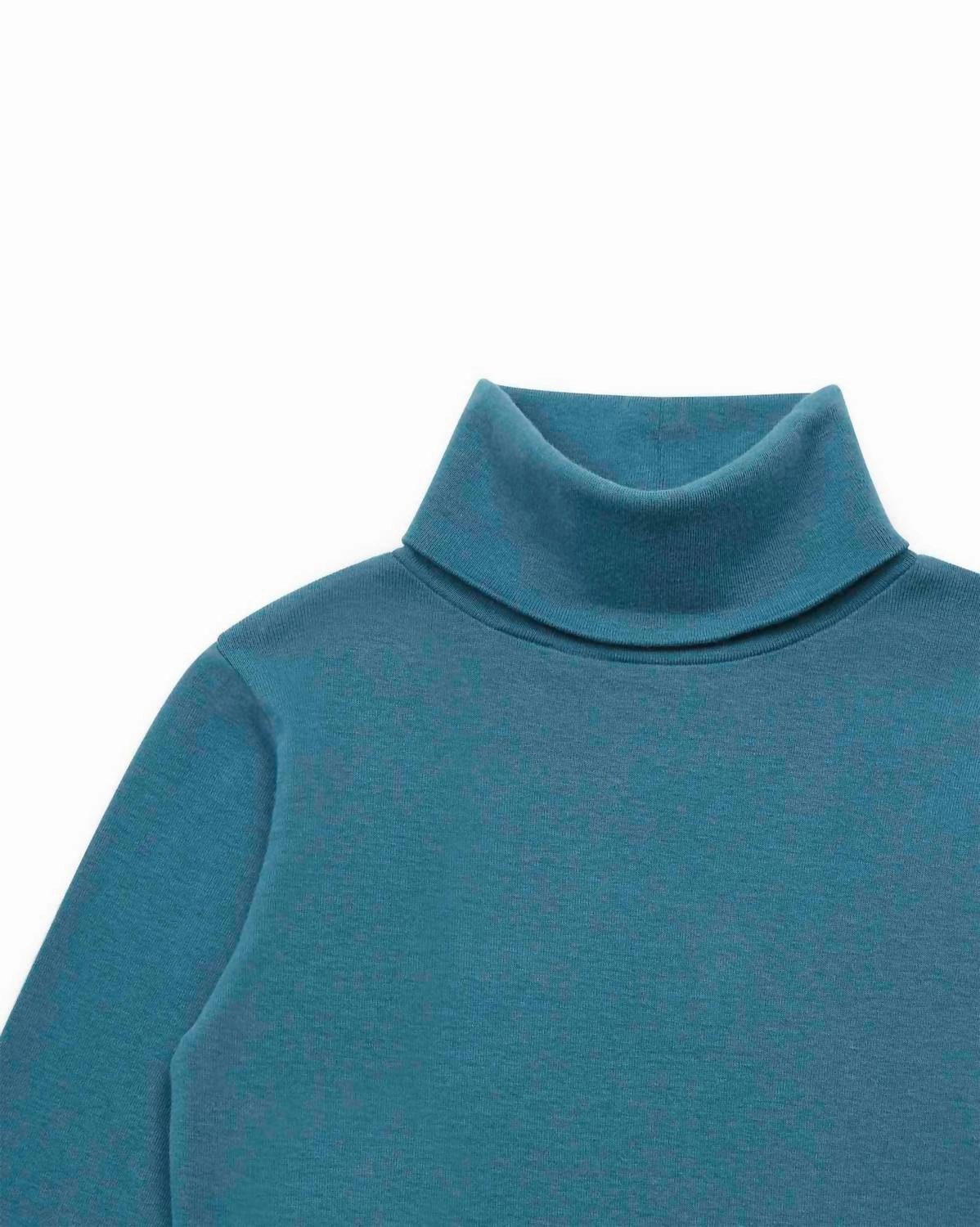 Kid's Organic Cotton Ribbed Turtle Neck Sweatshirt In Bleu Curieux Girls Tunic Top