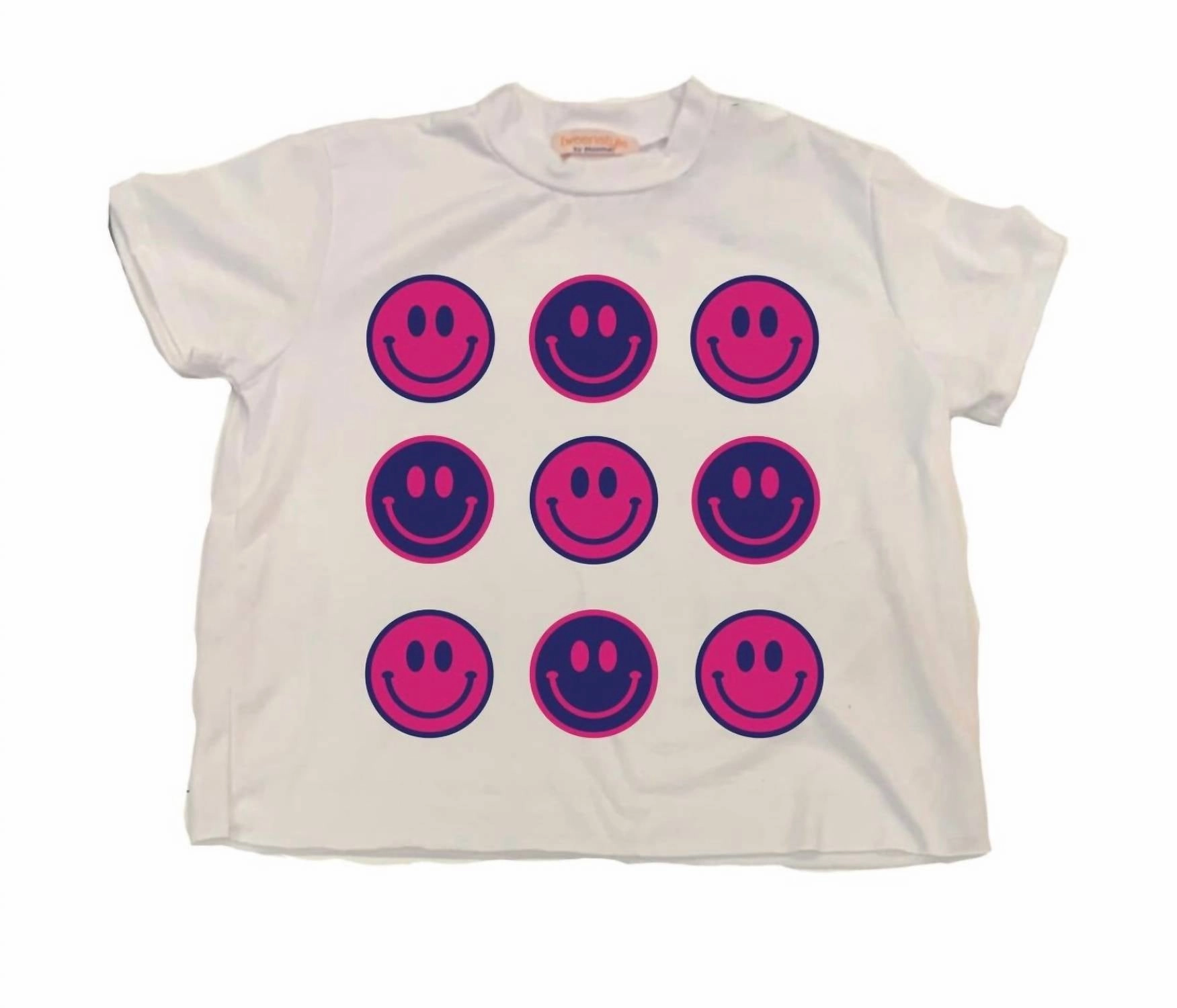 Kid's Smiley Tee In Blue/pink ruffle tops girls, long sleeve tees girls