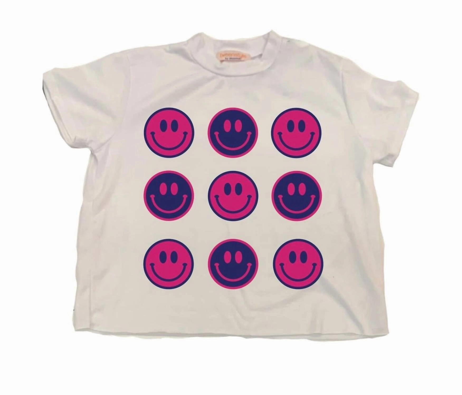 Kid's Smiley Tee In Blue/pink Girls Tunic Top