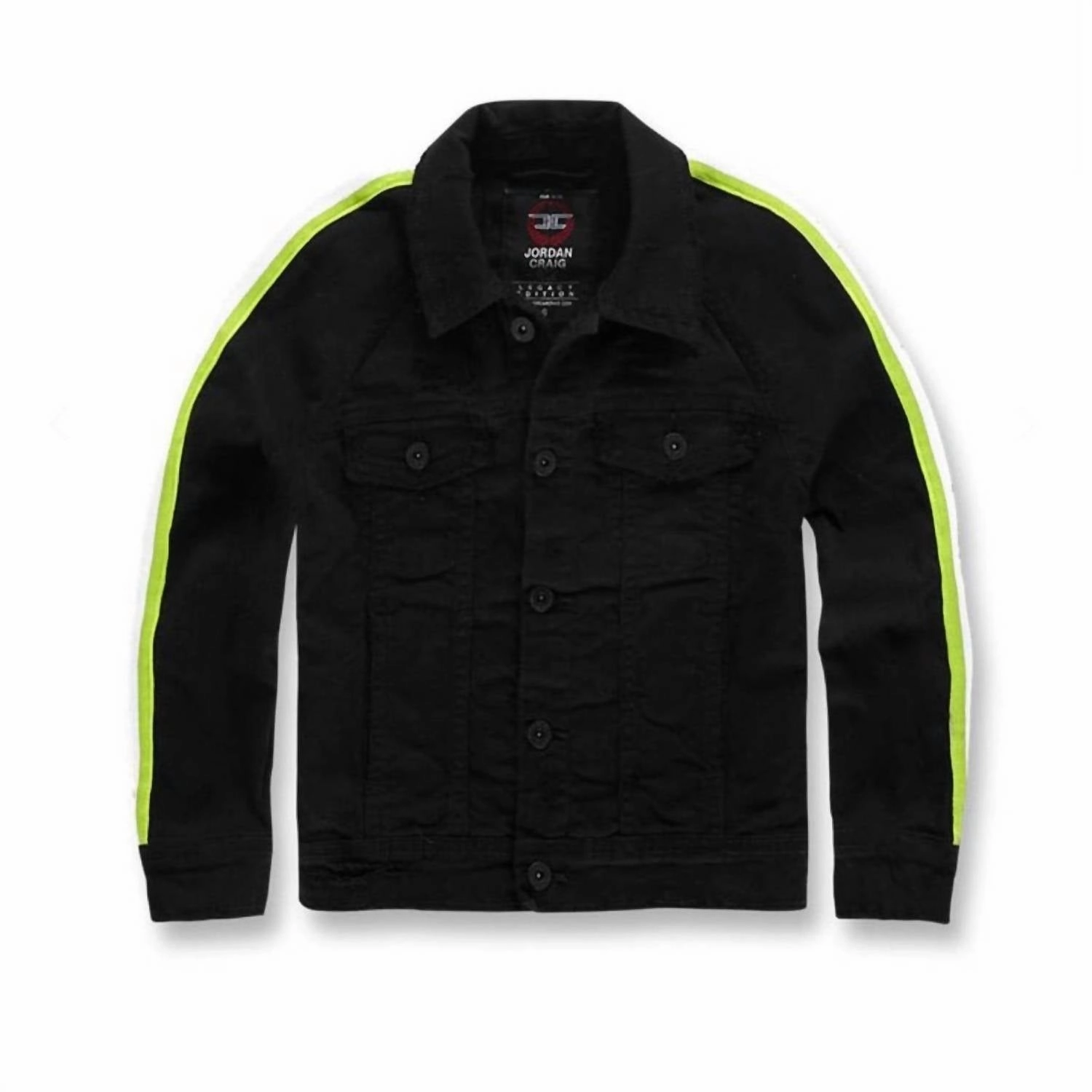 Kids' Grand Prix Striped Denim Jacket In Black Volt winter jackets for boys, lightweight puffer boys