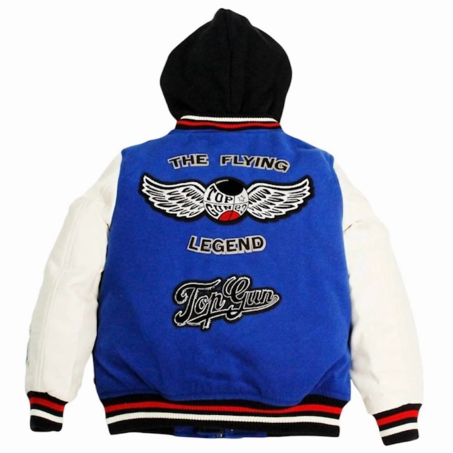 Kids Boy "flying Legend" Varsity Jacket In Blue/white Boys Waterproof Parka