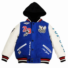 Kids Boy "flying Legend" Varsity Jacket In Blue/white winter jackets for boys, lightweight puffer boys