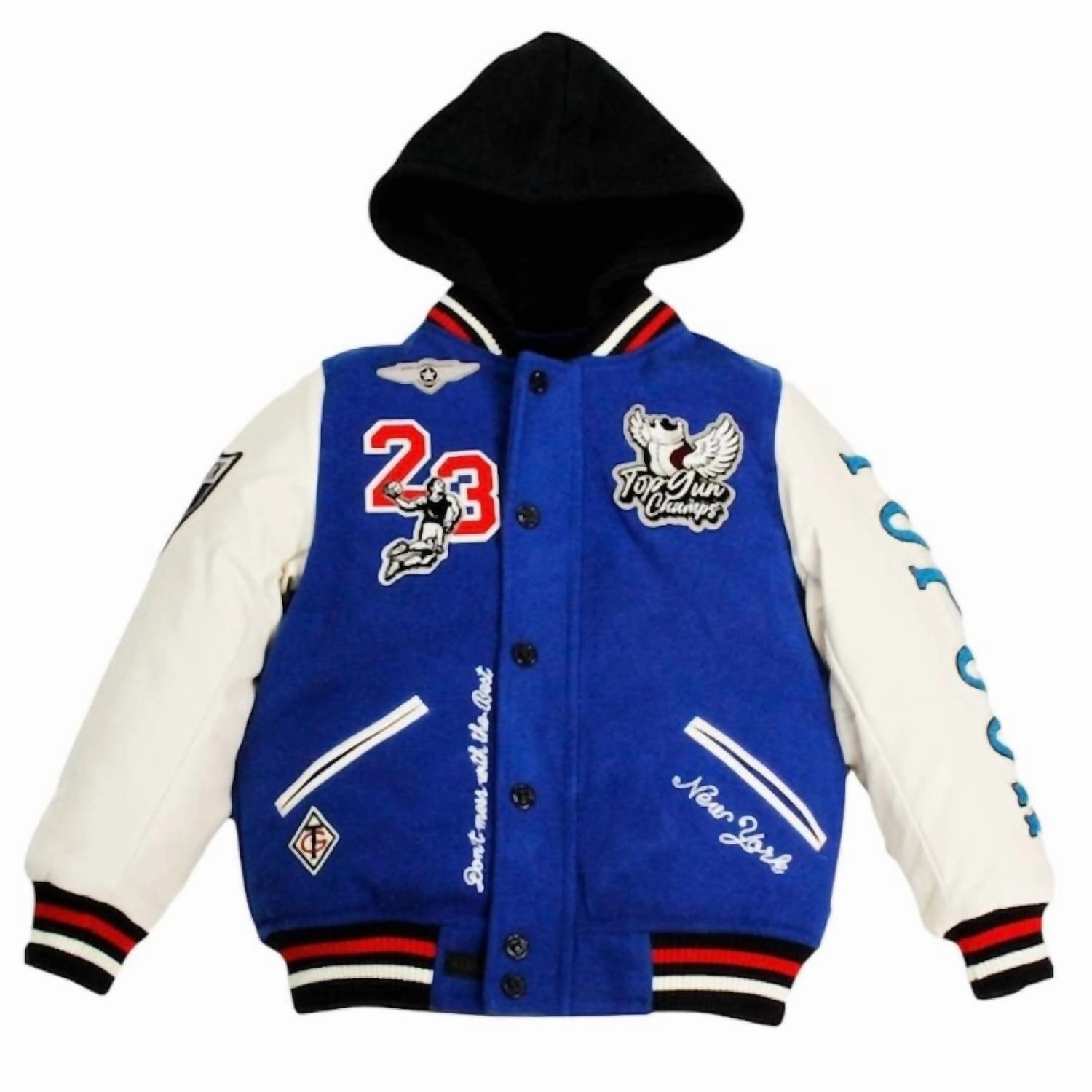 Kids Boy "flying Legend" Varsity Jacket In Blue/white winter jackets for boys, lightweight puffer boys