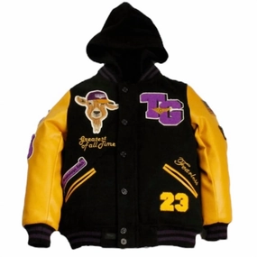 Kids Boy "the Goat" Varsity Jacket In Black/yellow winter jackets for boys, lightweight puffer boys