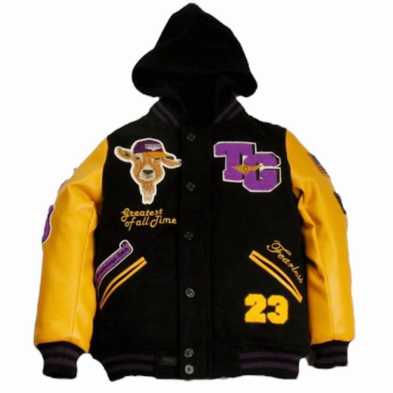 Kids Boy "the Goat" Varsity Jacket In Black/yellow winter jackets for boys, lightweight puffer boys