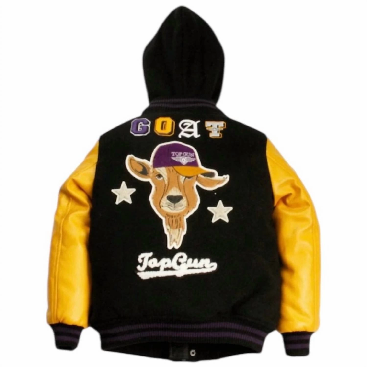 Kids Boy "the Goat" Varsity Jacket In Black/yellow Boys Waterproof Parka