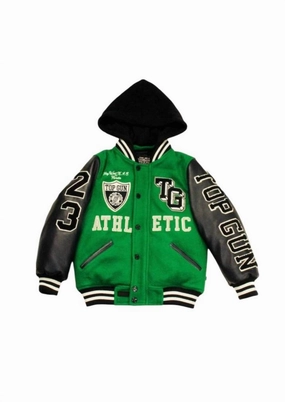Kids Boy Top  "athletic Division" Varsity Jacket In Green/navy winter jackets for boys, lightweight puffer boys