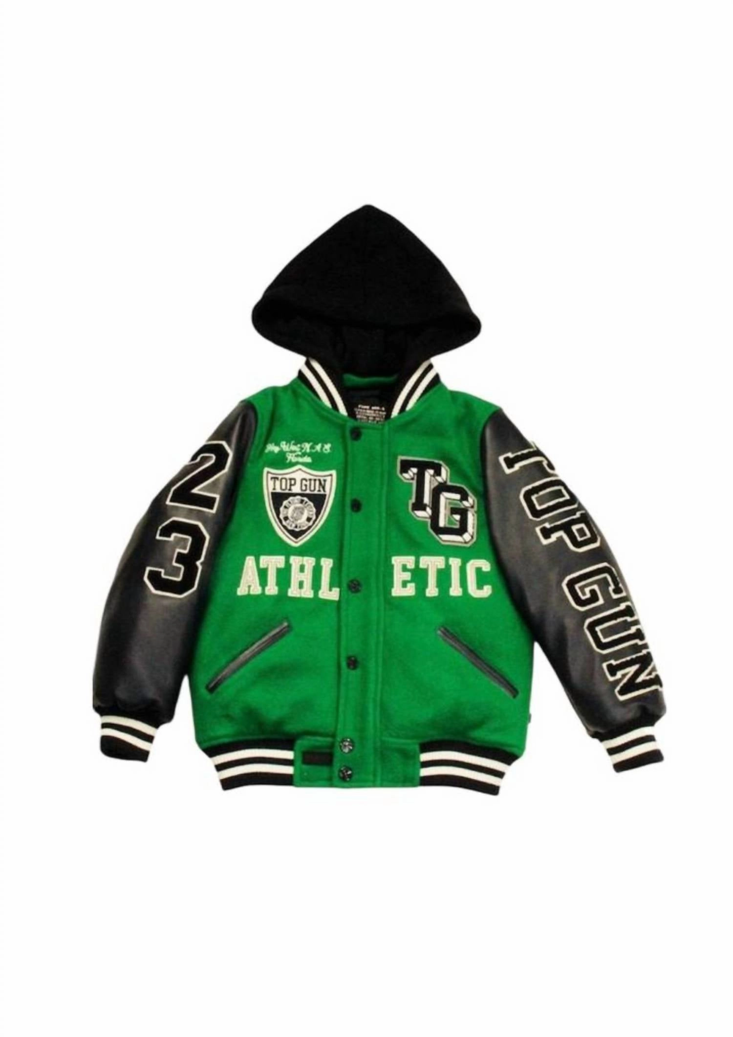 Kids Boy Top  "athletic Division" Varsity Jacket In Green/navy winter jackets for boys, lightweight puffer boys