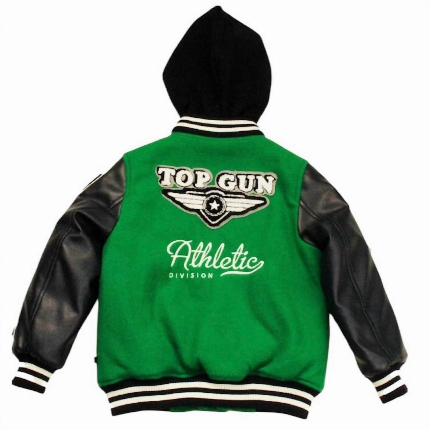 Kids Boy Top  "athletic Division" Varsity Jacket In Green/navy Boys Waterproof Parka