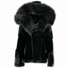 Kids El Jefe Shearling Moto Jacket In Black winter jackets for boys, lightweight puffer boys
