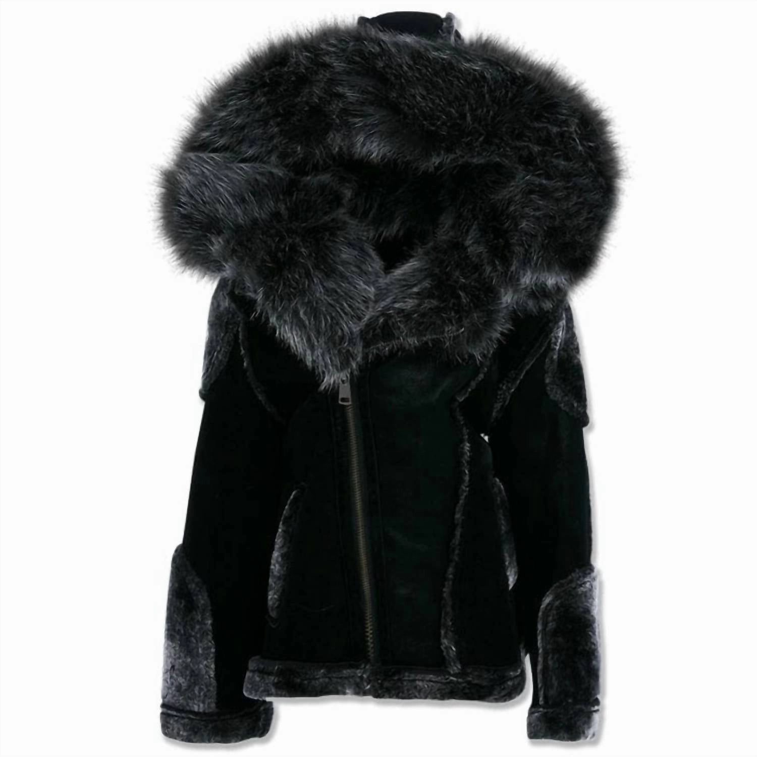 Kids El Jefe Shearling Moto Jacket In Black winter jackets for boys, lightweight puffer boys