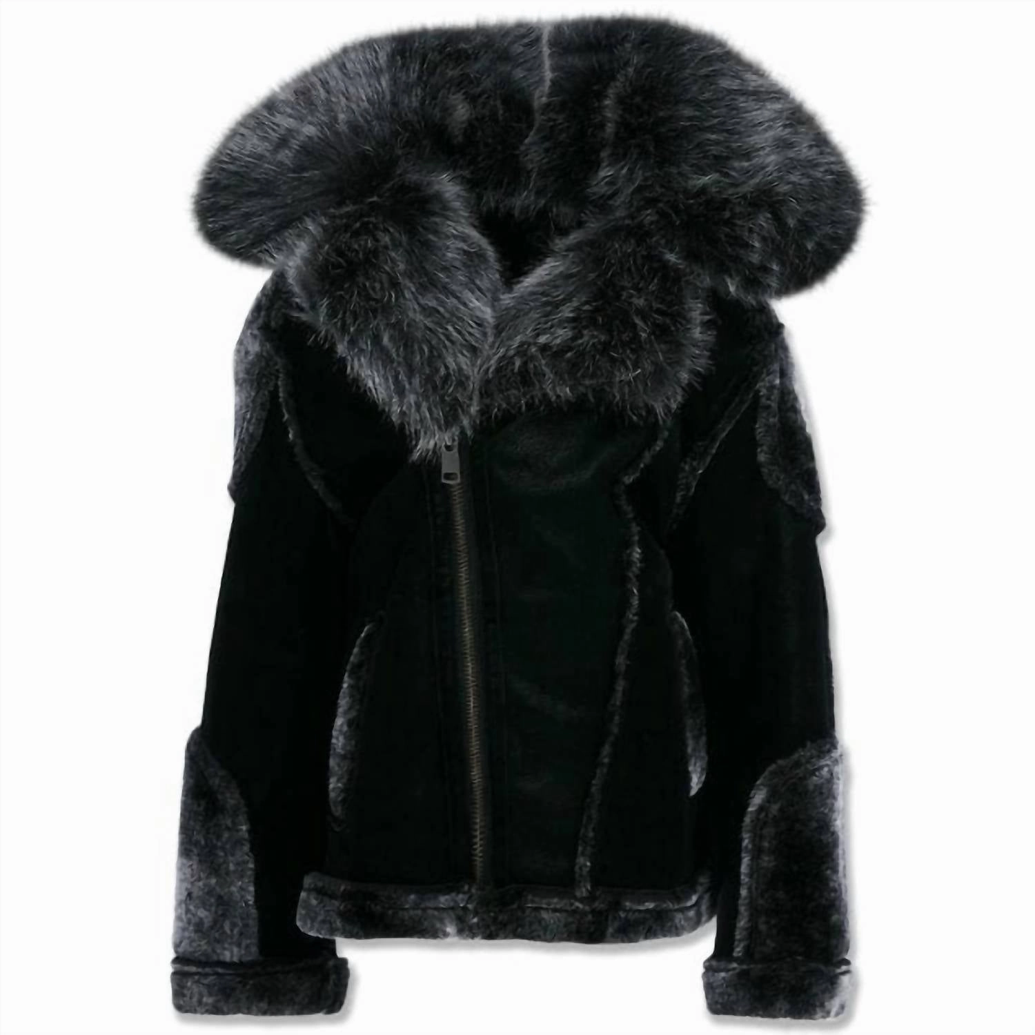 Kids El Jefe Shearling Moto Jacket In Black Boys Waterproof Parka