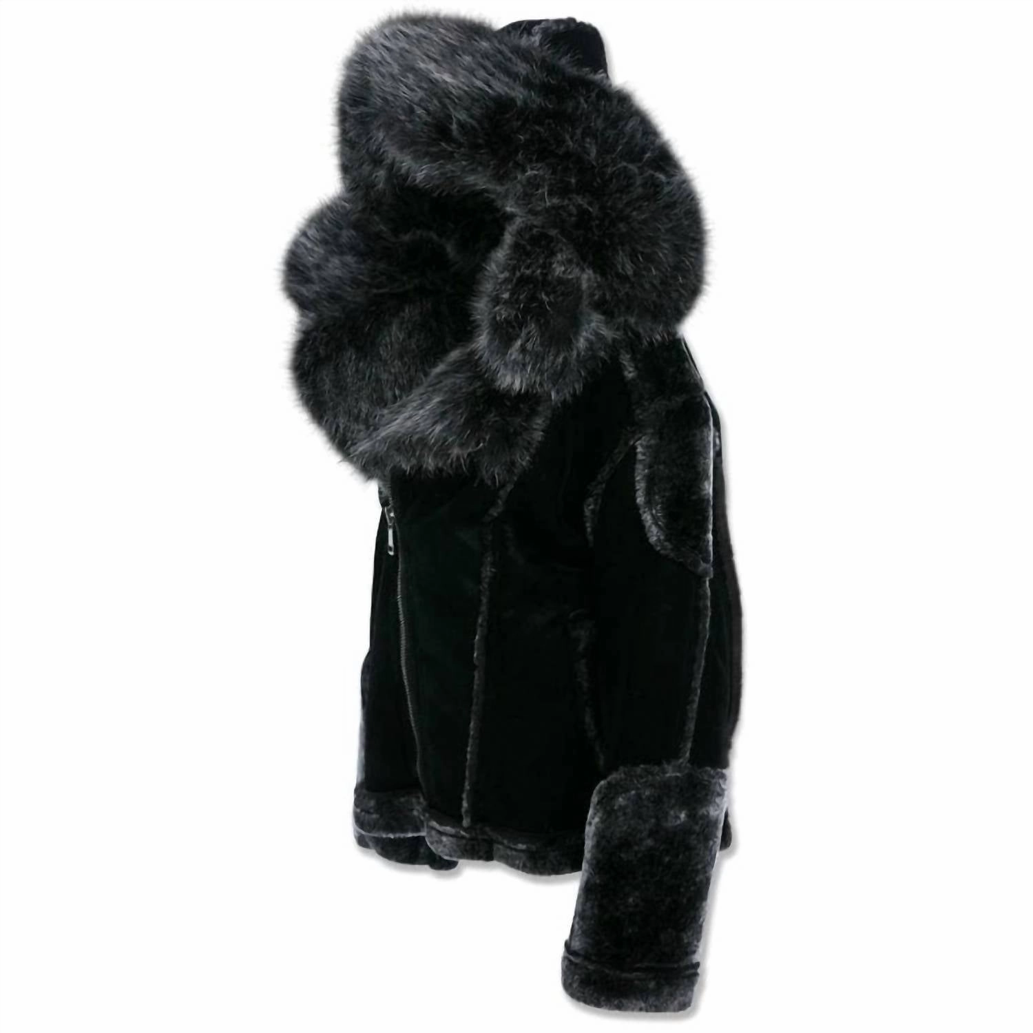 Kids El Jefe Shearling Moto Jacket In Black Boys Waterproof Parka