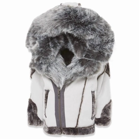 Kids El Jefe Shearling Moto Jacket In Light Grey winter jackets for boys, lightweight puffer boys
