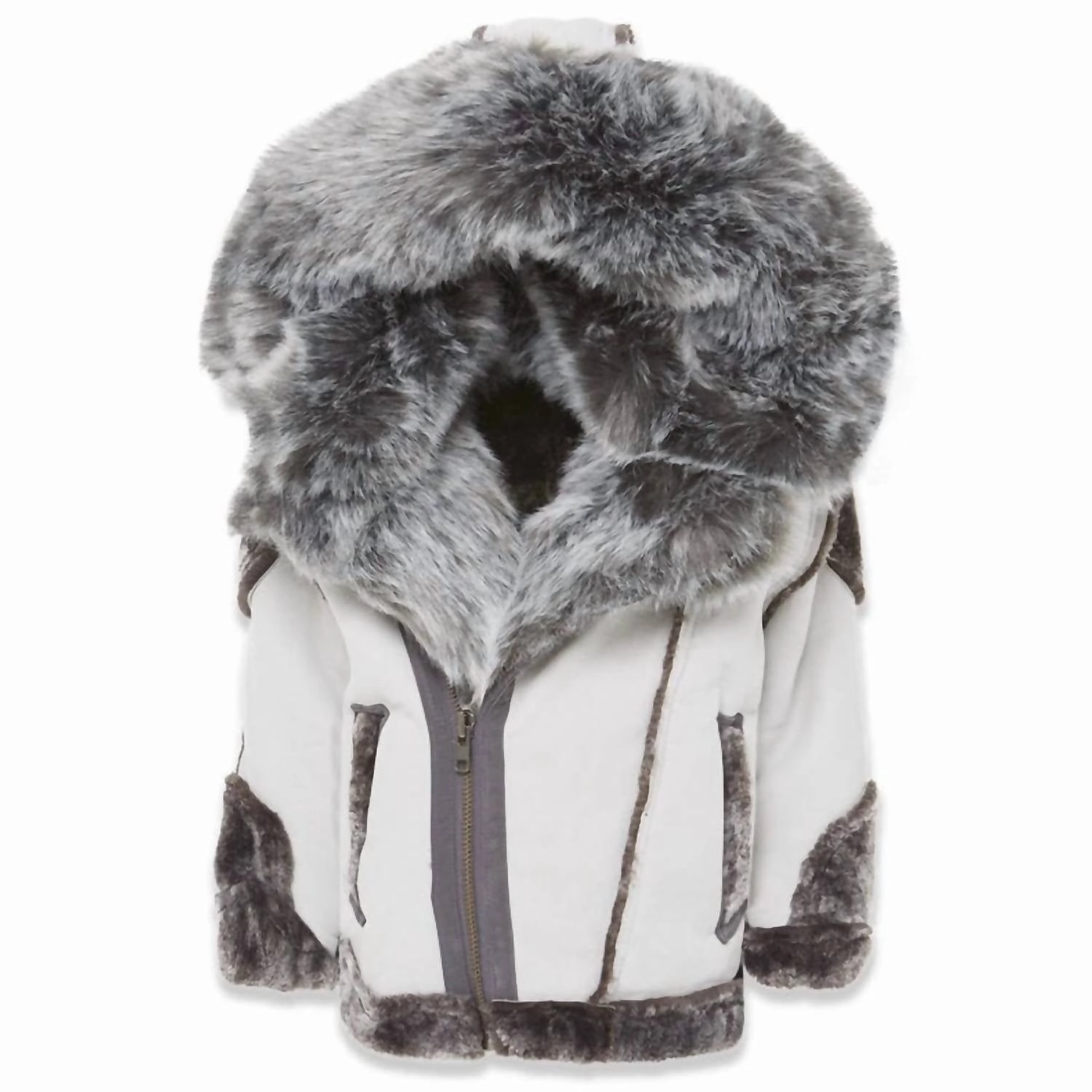 Kids El Jefe Shearling Moto Jacket In Light Grey winter jackets for boys, lightweight puffer boys