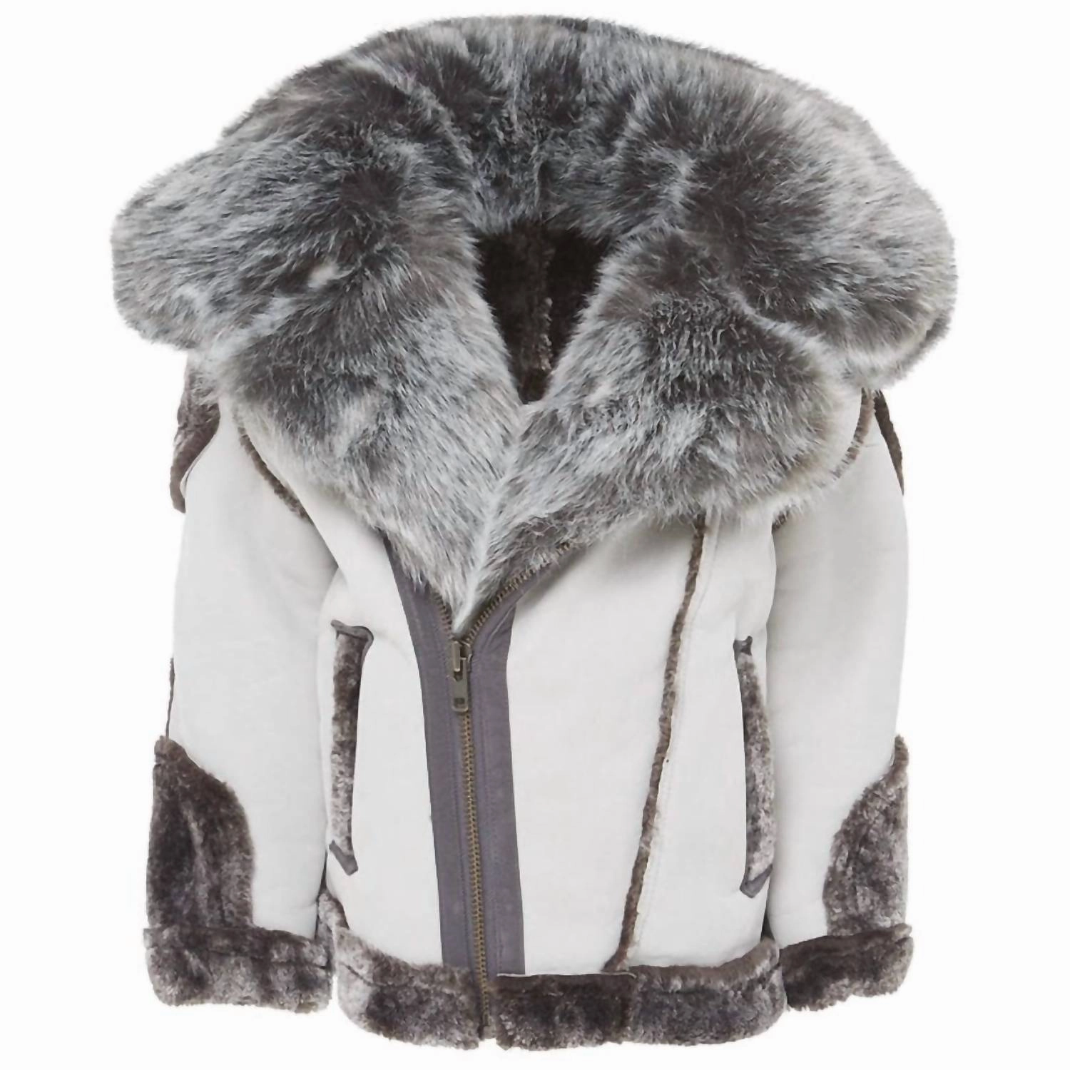 Kids El Jefe Shearling Moto Jacket In Light Grey Boys Waterproof Parka