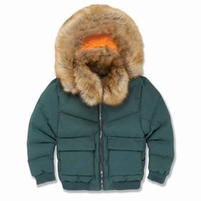 Kids Hollis Bomber Jacket In Army Green winter jackets for boys, lightweight puffer boys