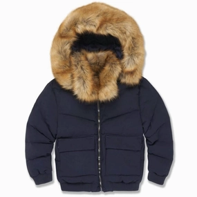 Kids Hollis Bomber Jacket In Navy winter jackets for boys, lightweight puffer boys