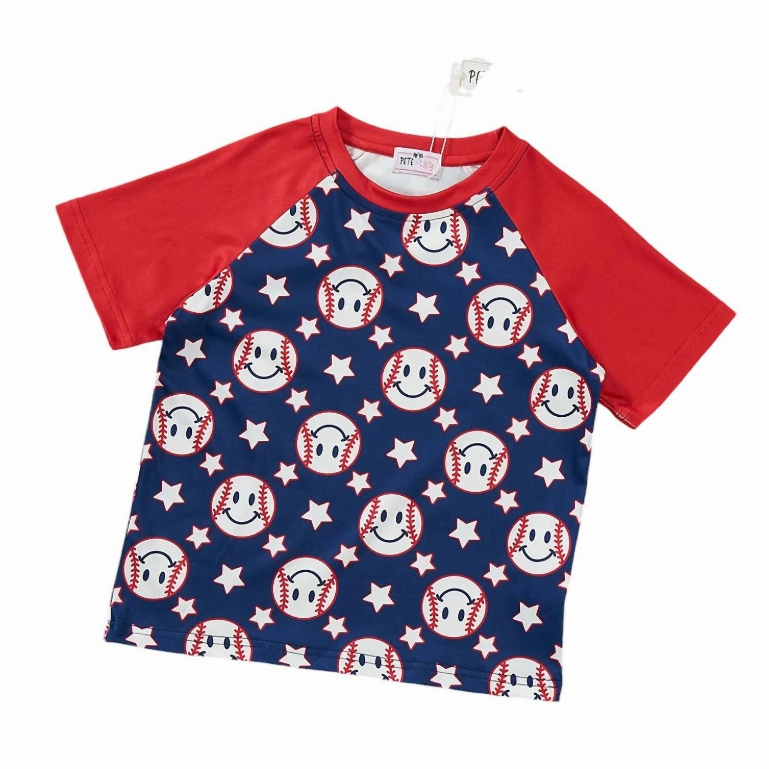 Kids Home Run Shirt In Navy/red graphic tees for boys, polo shirts boys