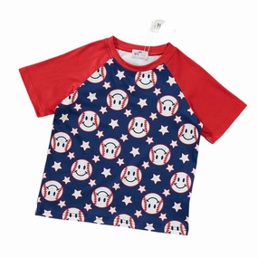 Kids Home Run Shirt In Navy/red graphic tees for boys, polo shirts boys