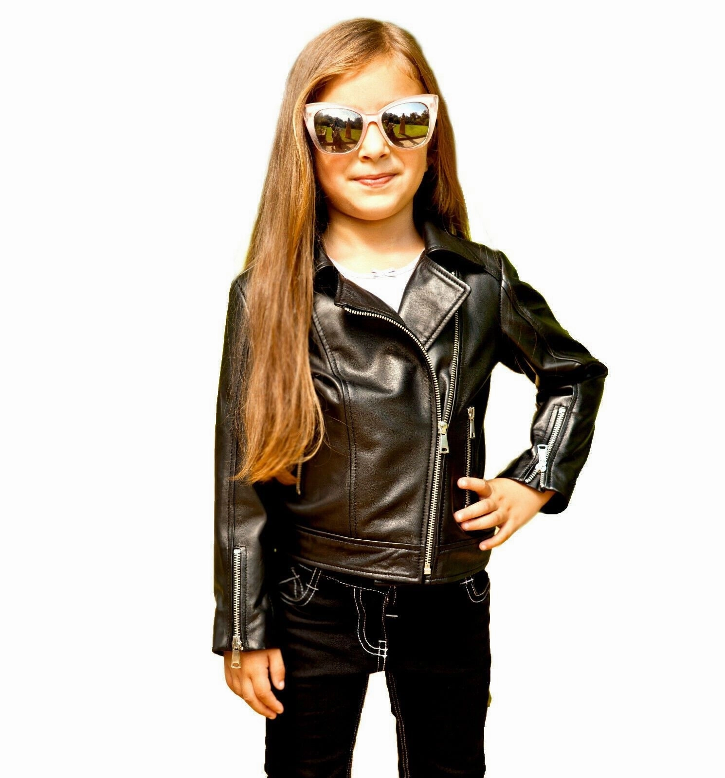 Kids Jackets Designer's Girls 100% Leather Jacket Zip Up Biker Coats (1-13Years) Boys Waterproof Parka