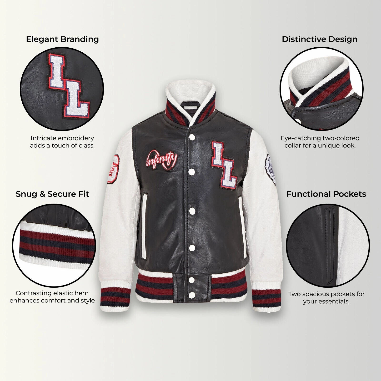 Kids Letterman Leather Varsity College Bomber Jacket 3-13 yrs Boys Waterproof Parka