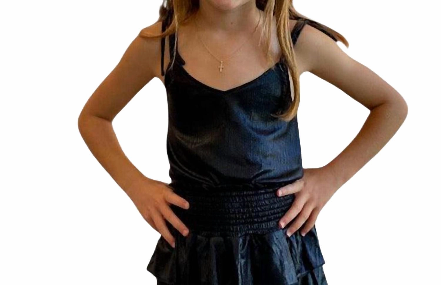 Kids Metallic Top In Black ruffle tops girls, long sleeve tees girls