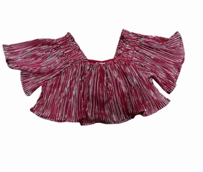 Kids Pleat Flutter Top In Red/silver ruffle tops girls, long sleeve tees girls