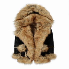Kids Shearling Coat In Black Copper winter jackets for boys, lightweight puffer boys