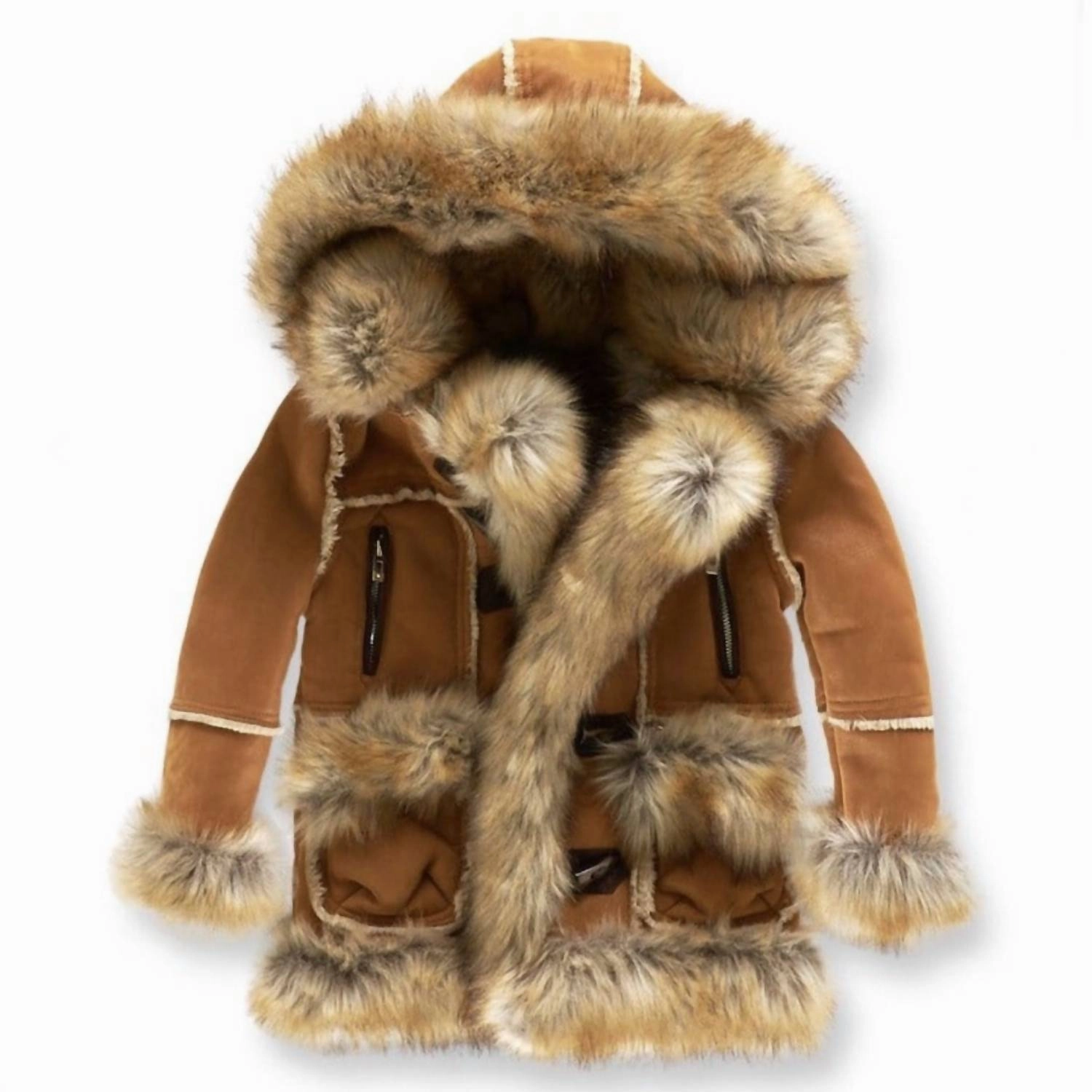 Kids Shearling Coat In Cognac winter jackets for boys, lightweight puffer boys