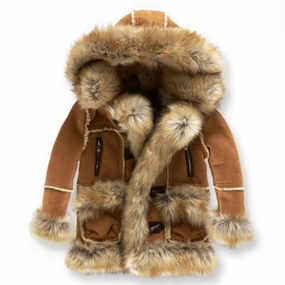 Kids Shearling Coat In Cognac winter jackets for boys, lightweight puffer boys
